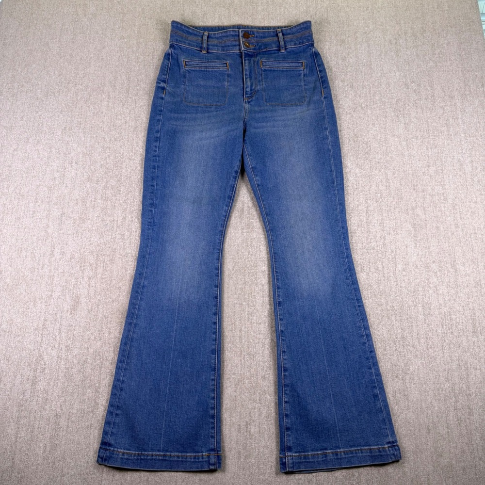 LOFT Slim Flare Jeans Womens 27/4P Blue High Rise Patch Pocket Denim